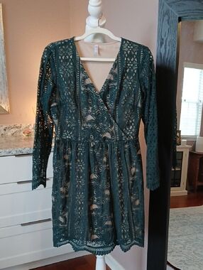 chinese dress ladies Green Lace Maxi Romper With Sleeves and Slits
